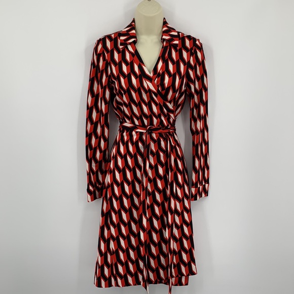 Diane Von Furstenberg Dresses & Skirts - DVF Diane von Furstenberg New Jeanne Two black red white wrap dress graphic 8